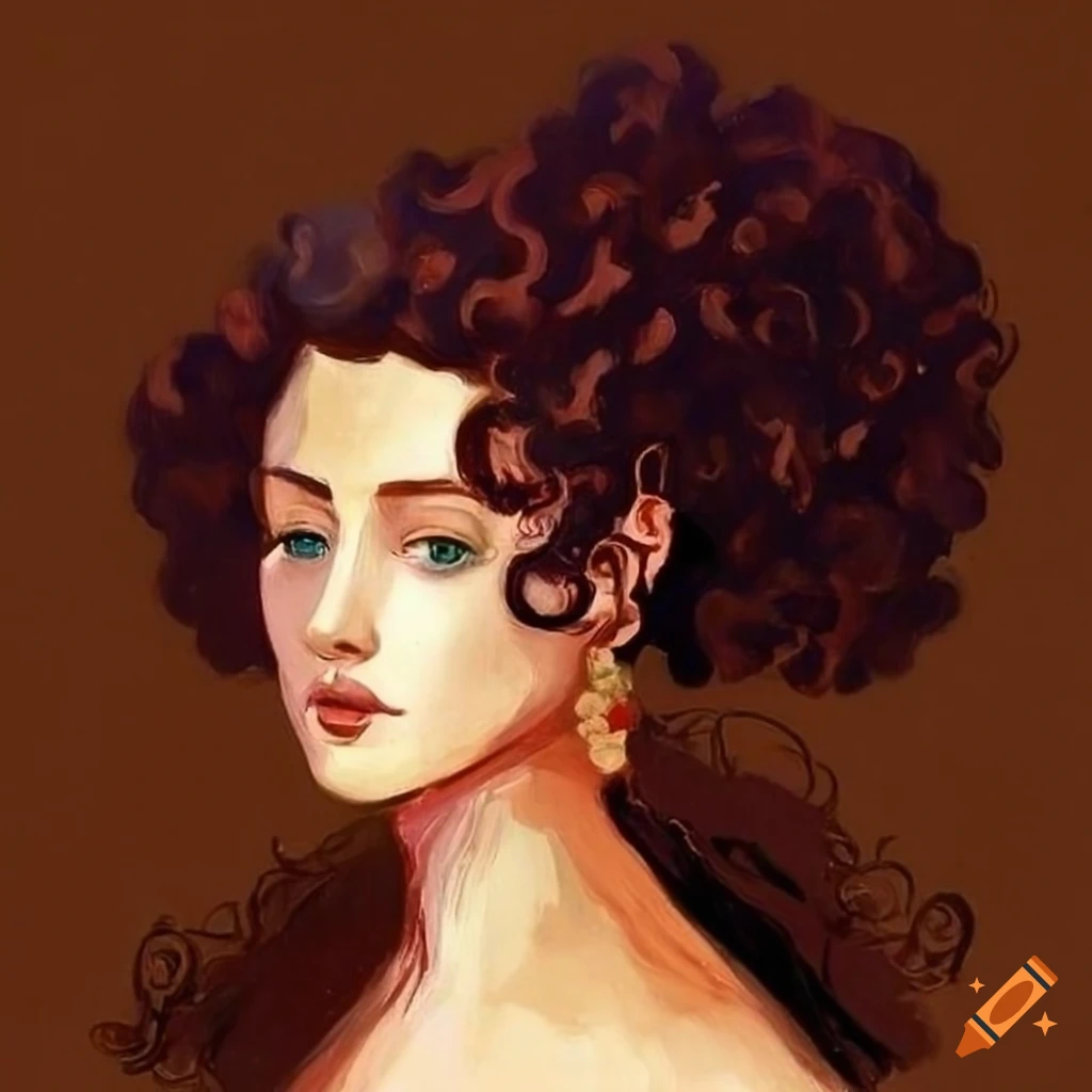 portrait of a queen with curly hair in a castle