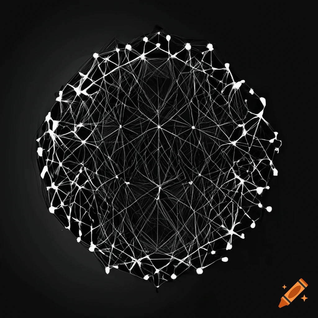 Abstract minimalist black and white peer to peer network on craiyon