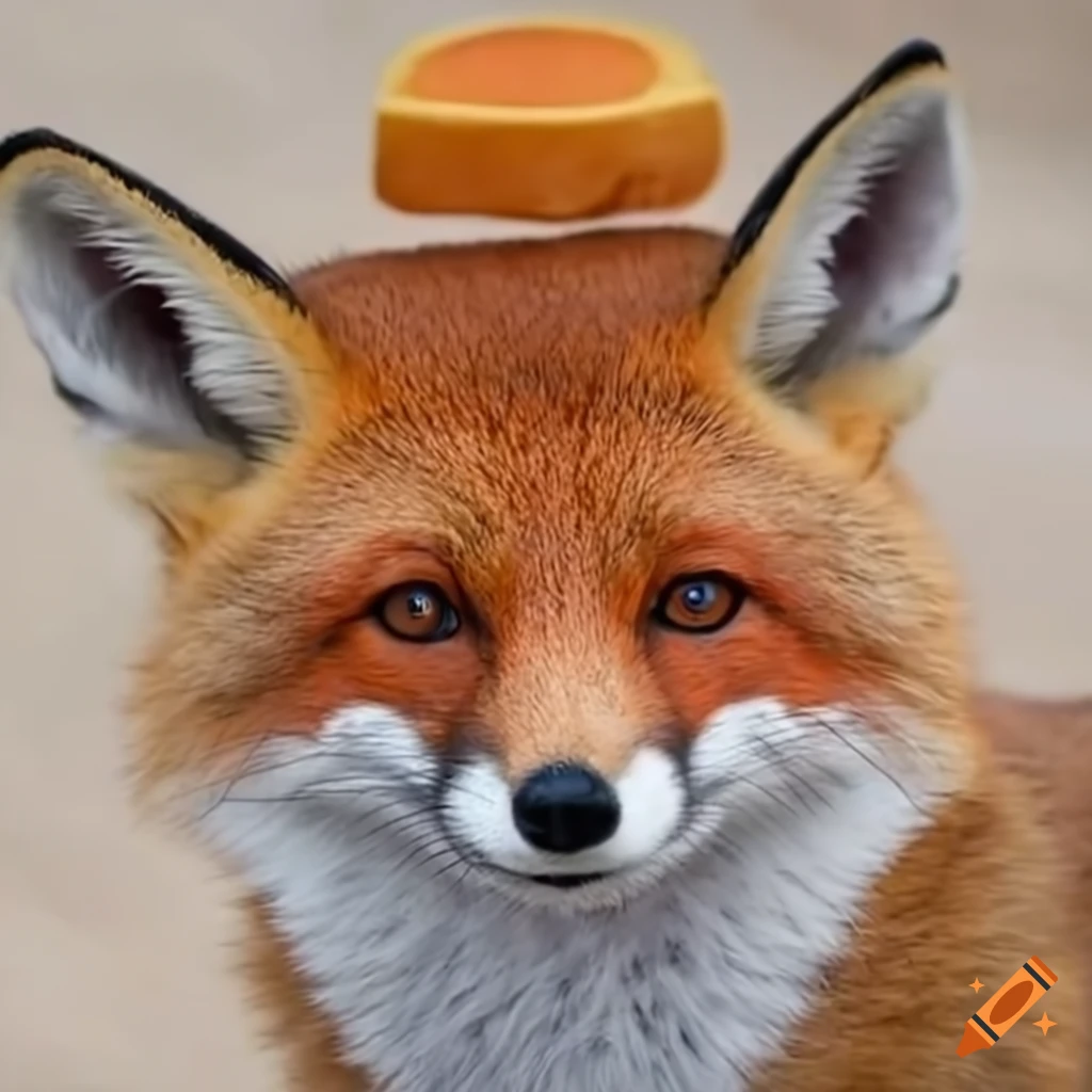 adorable fox wearing a breadstick hat
