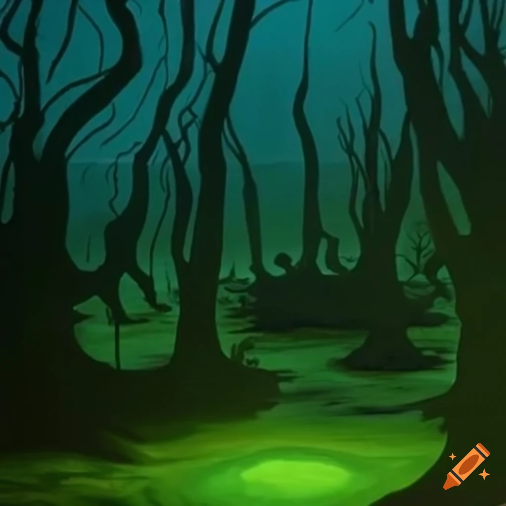 dusk at a plague lagoon swamp