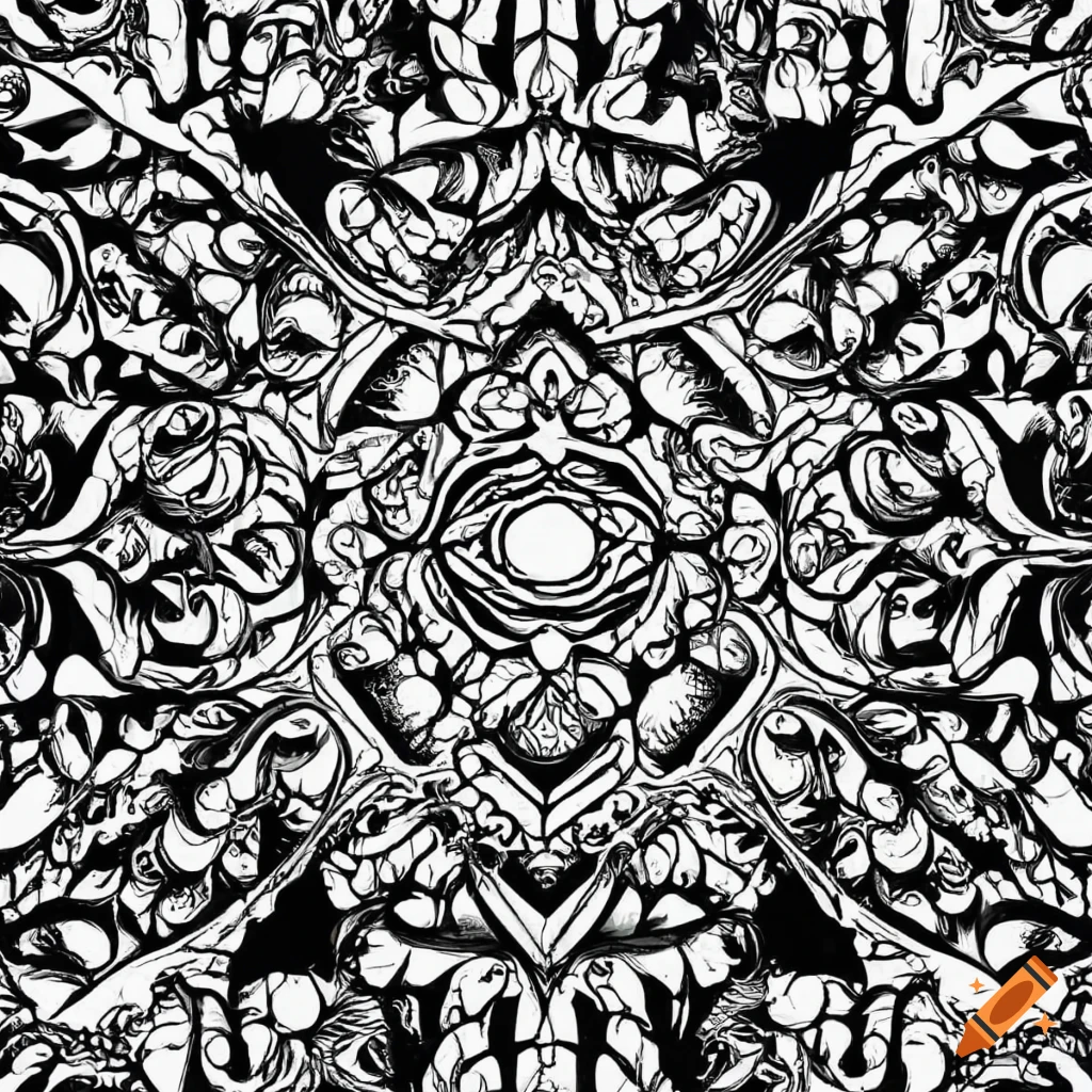 intricate black and white coloring page with abstract patterns