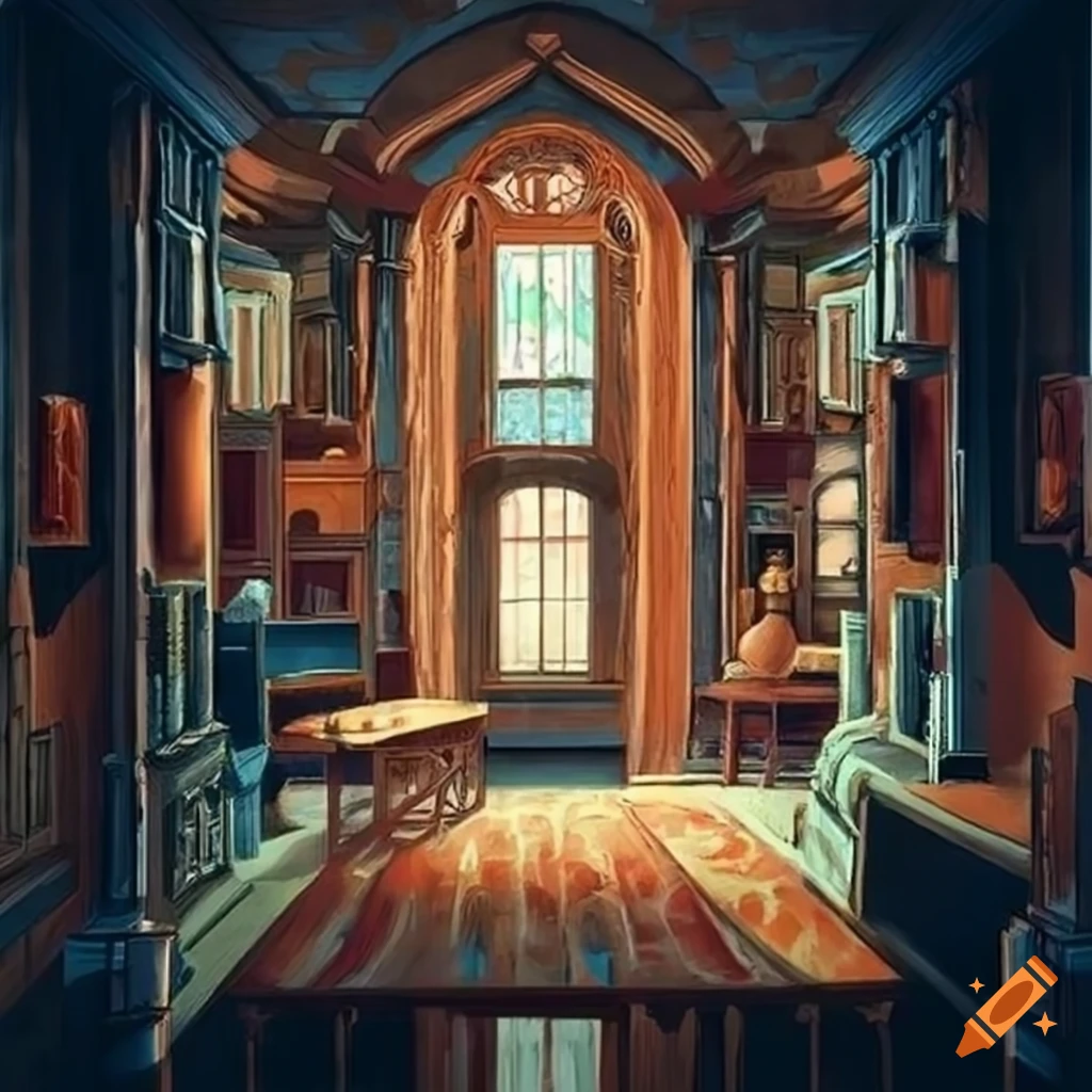 Abstract artwork depicting fusion of rooms in a house