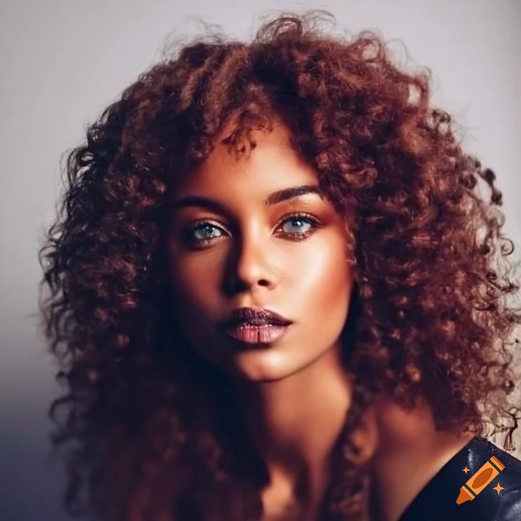 portrait of a fierce woman with copper skin and curly hair