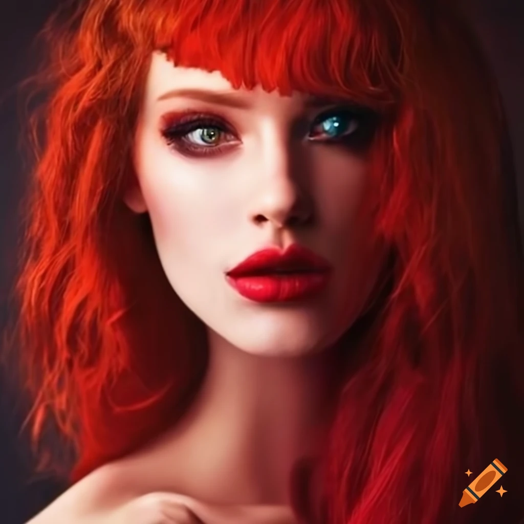 Portrait Of A Girl With Fiery Red Hair And Striking Red Dress On Craiyon 3320