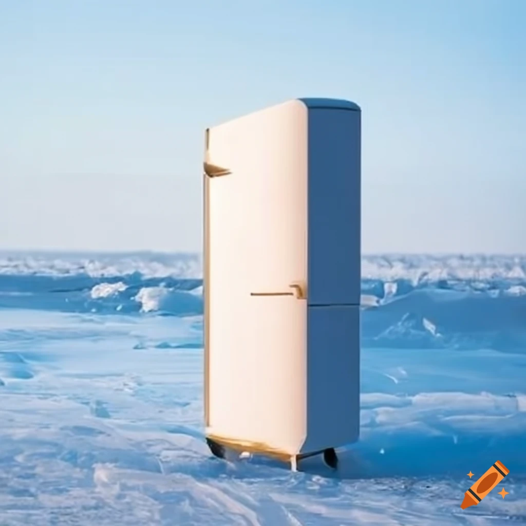 refrigerator standing on ice
