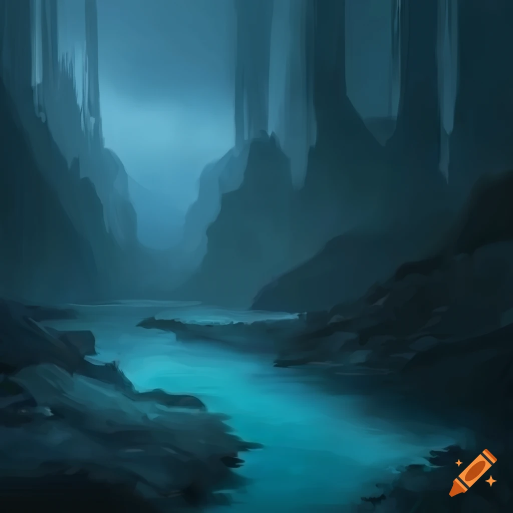 Palm Trees In A Dark Jungle Setting With Cliffs In The Background On Palm Trees In A Dark Jungle Setting With Cliffs In The Background On