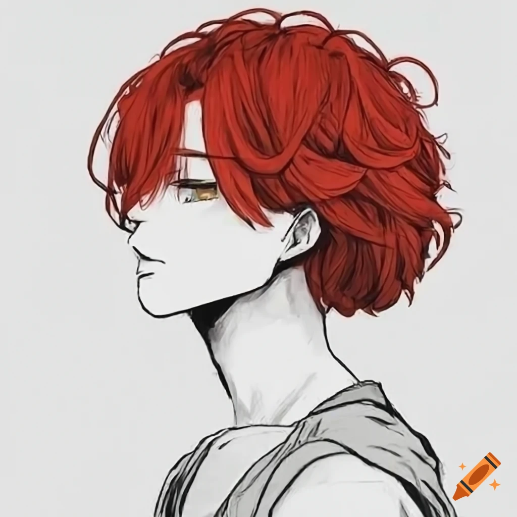 anime character with long red hair and yellow eyes