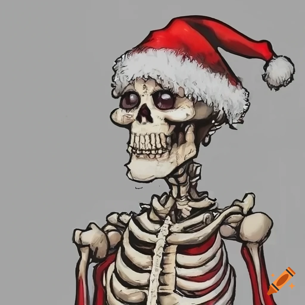 dark humor illustration of a skeletal Santa Claus