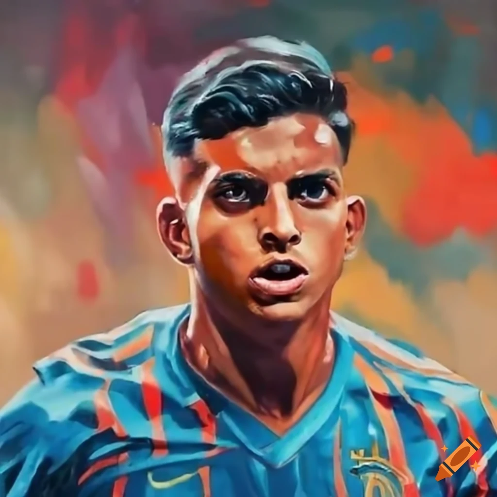 Rodrygo celebrating in an india football jersey on Craiyon
