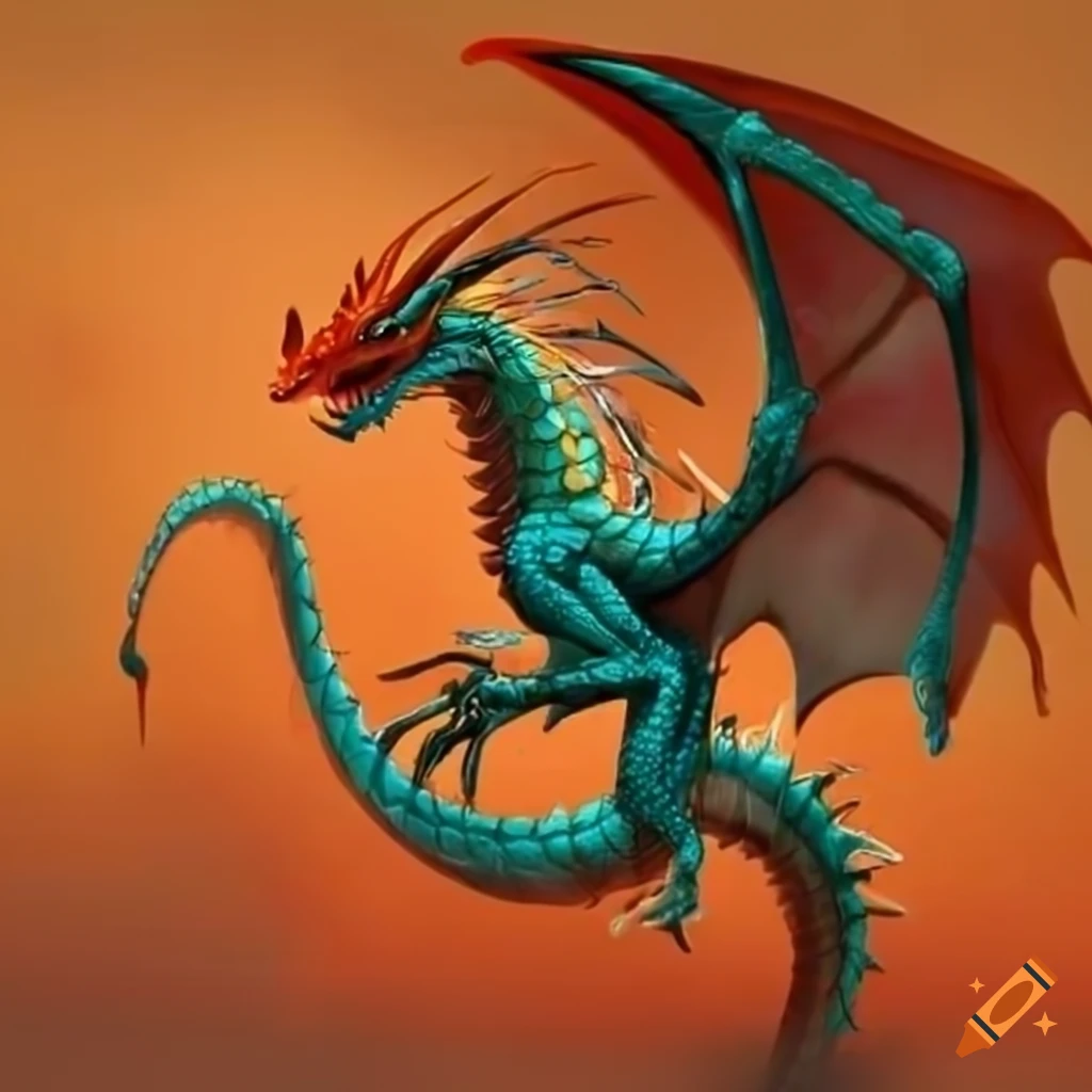 colorful dragon with orange and turquoise scales