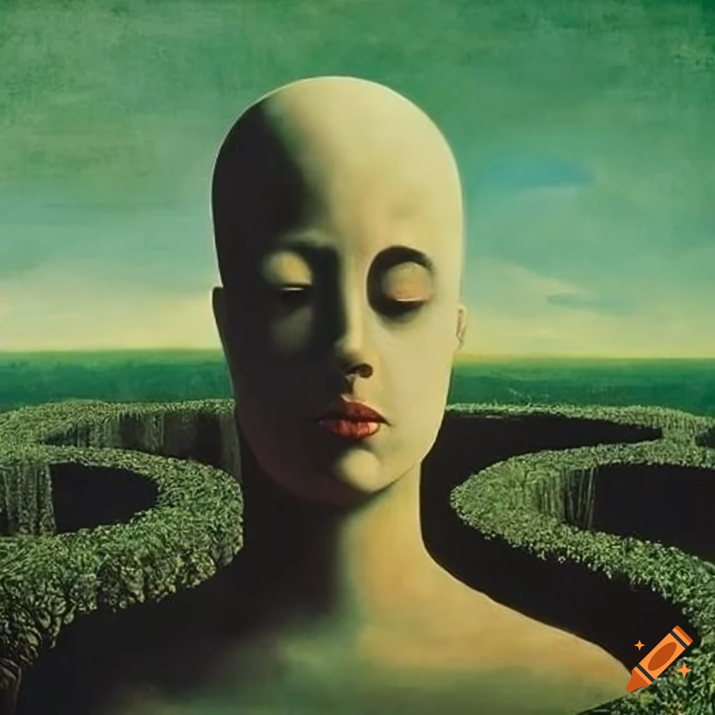 Surrealist Painting Of A Garden Maze By Rene Magritte On Craiyon