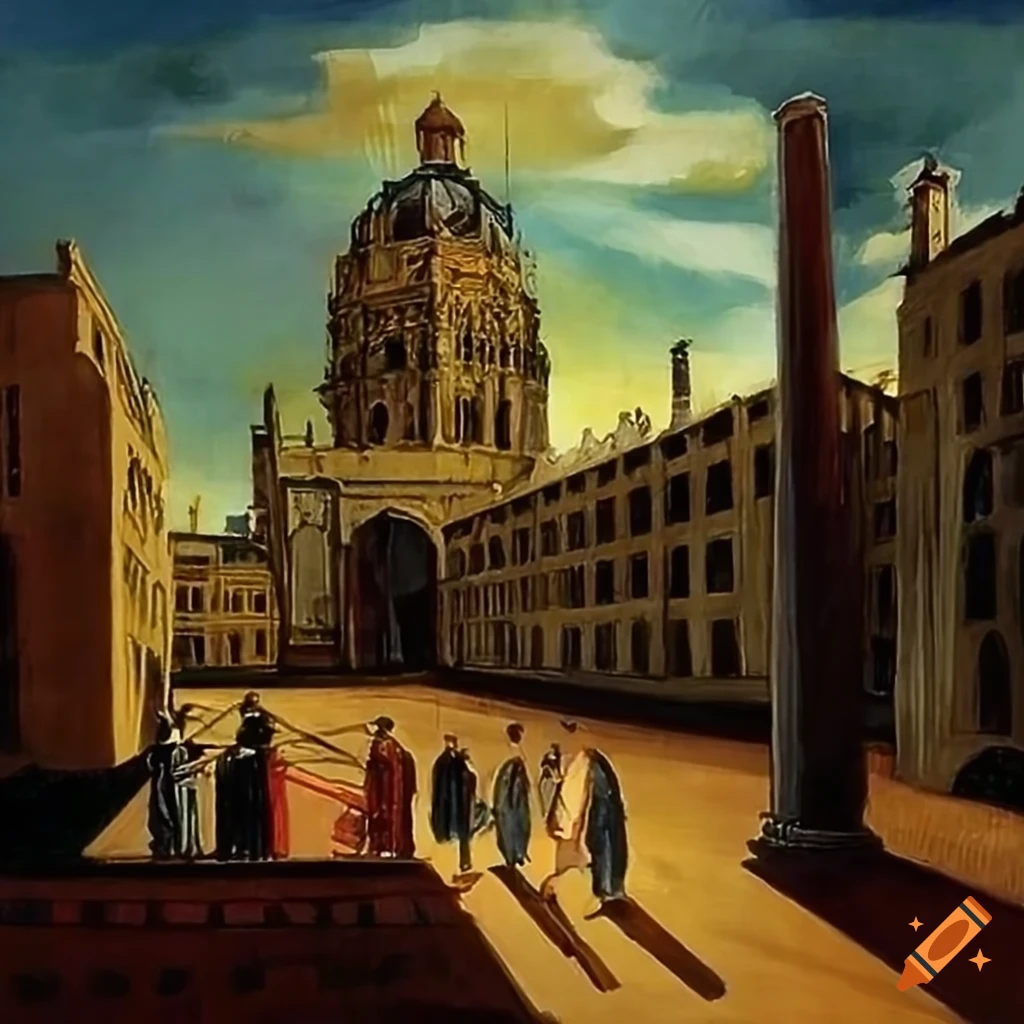 Painting of oxford university dons by de chirico on Craiyon