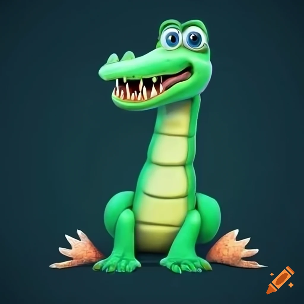 Colorful alligator in pixar style forming the letter a on craiyon