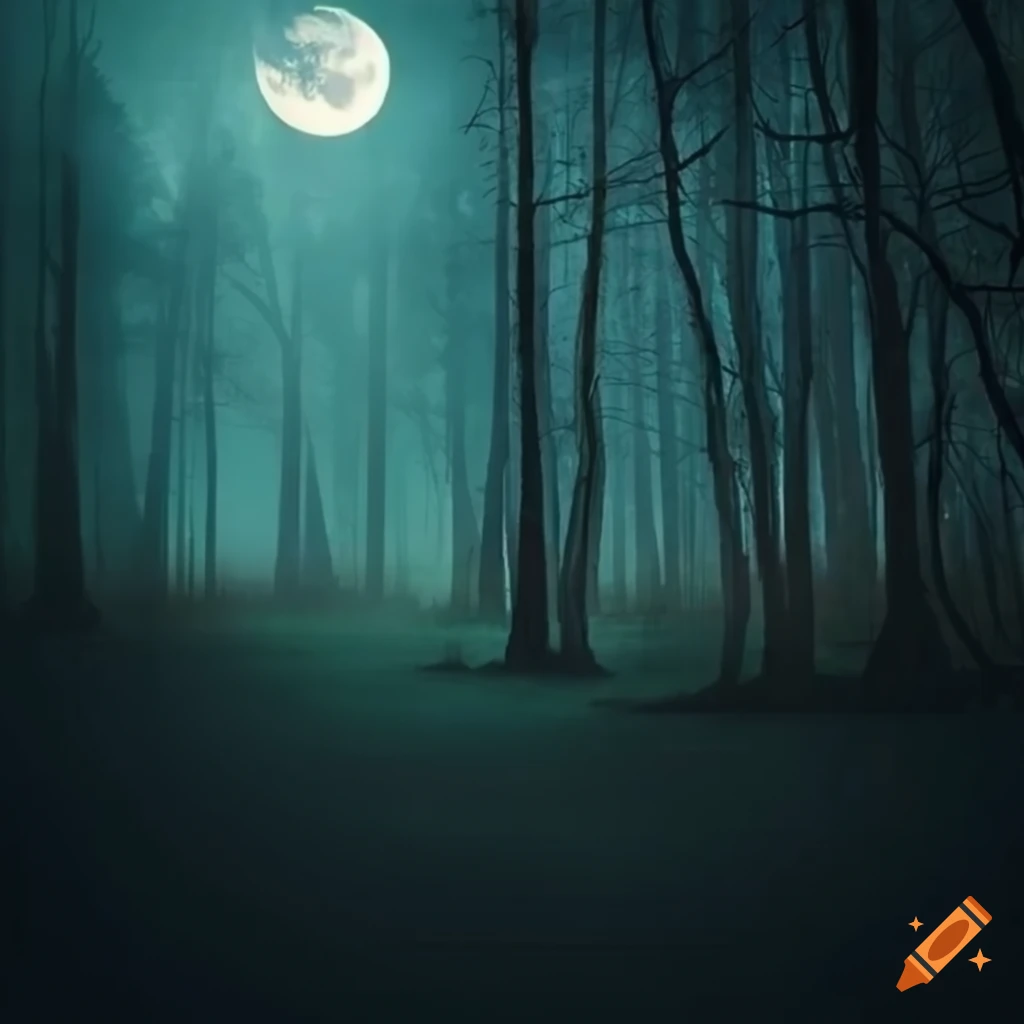 night scene in a forest under a full moon