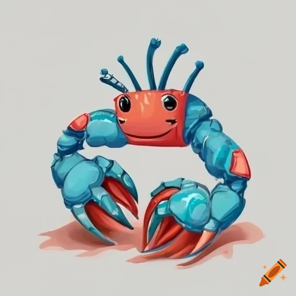dibujo infantil de un cangrejo con pinzas de acero muy grandes