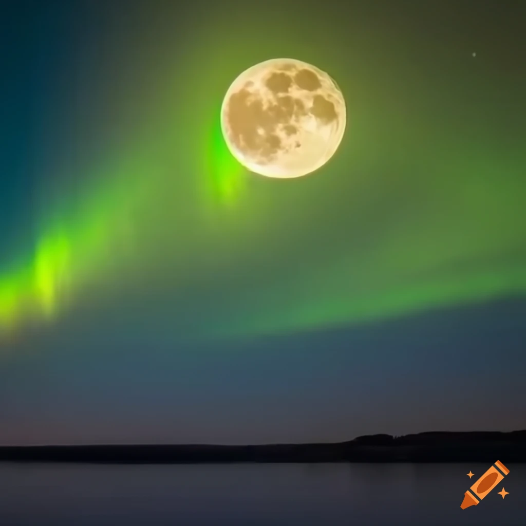 Aurora borealis under a full moon night on Craiyon