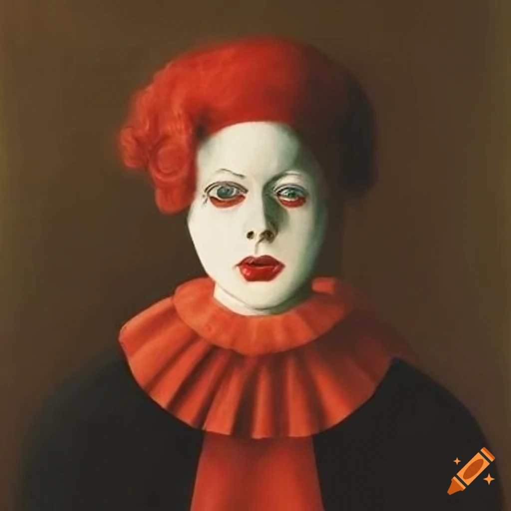 Painting of a female clown by rene magritte