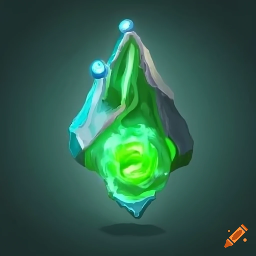Green magic stone in the style of hearthstone