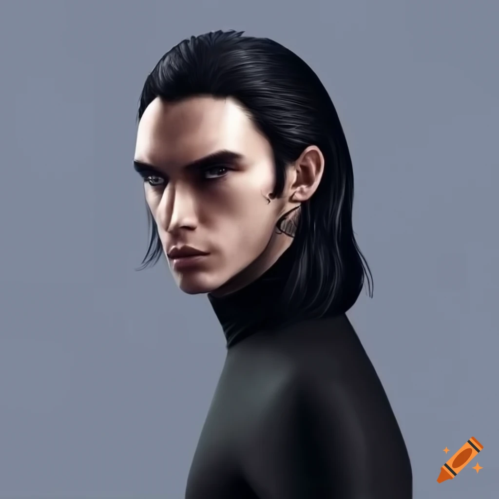 fashionable man with long black hair