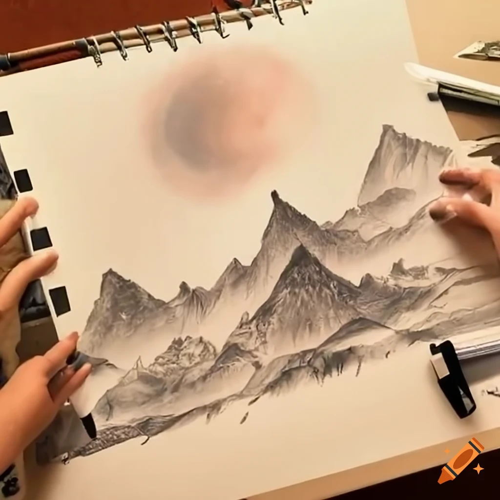 Mountain Landscape, Drawing by Larissa Lukaneva | Artmajeur