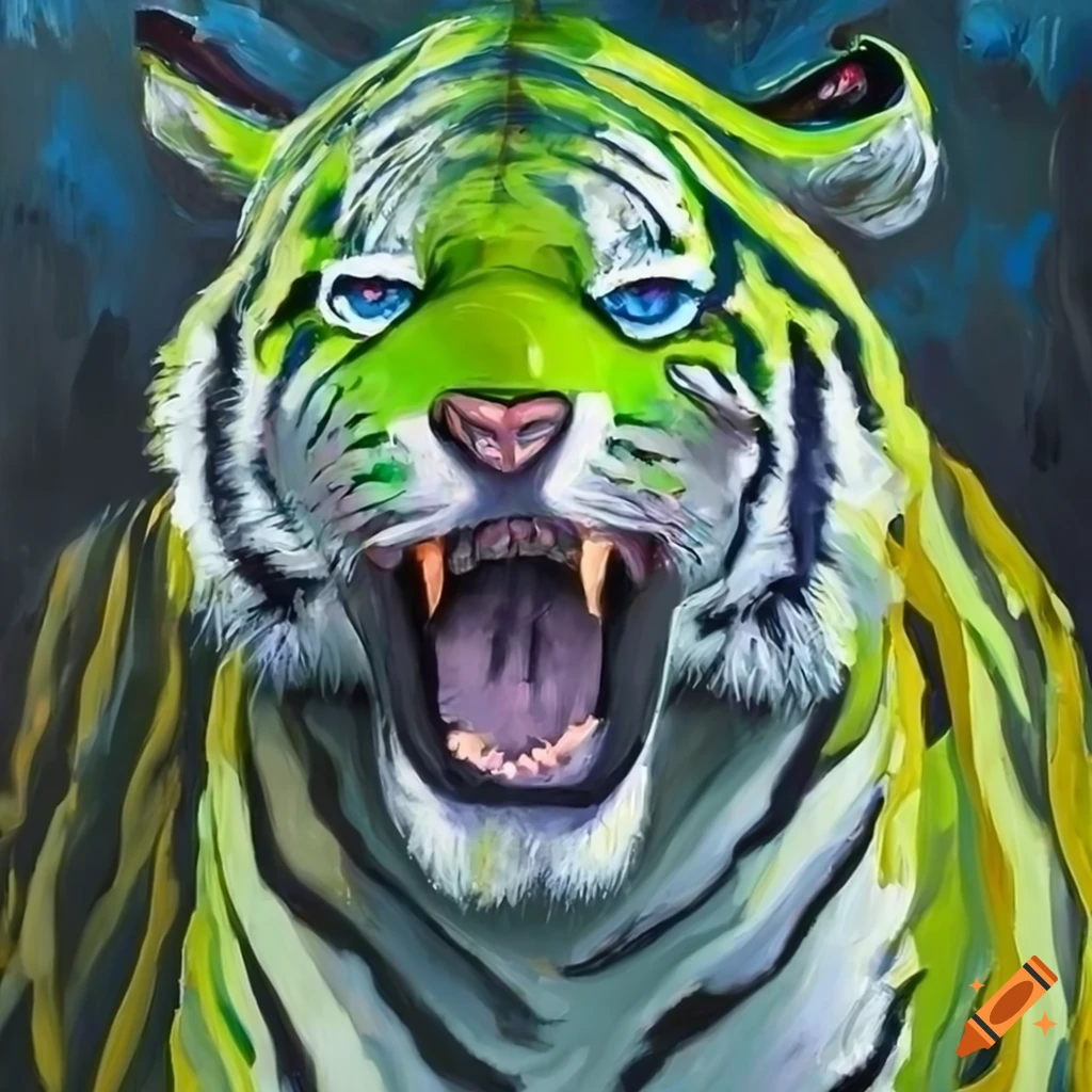 Knife palette painting of a roaring tiger on Craiyon