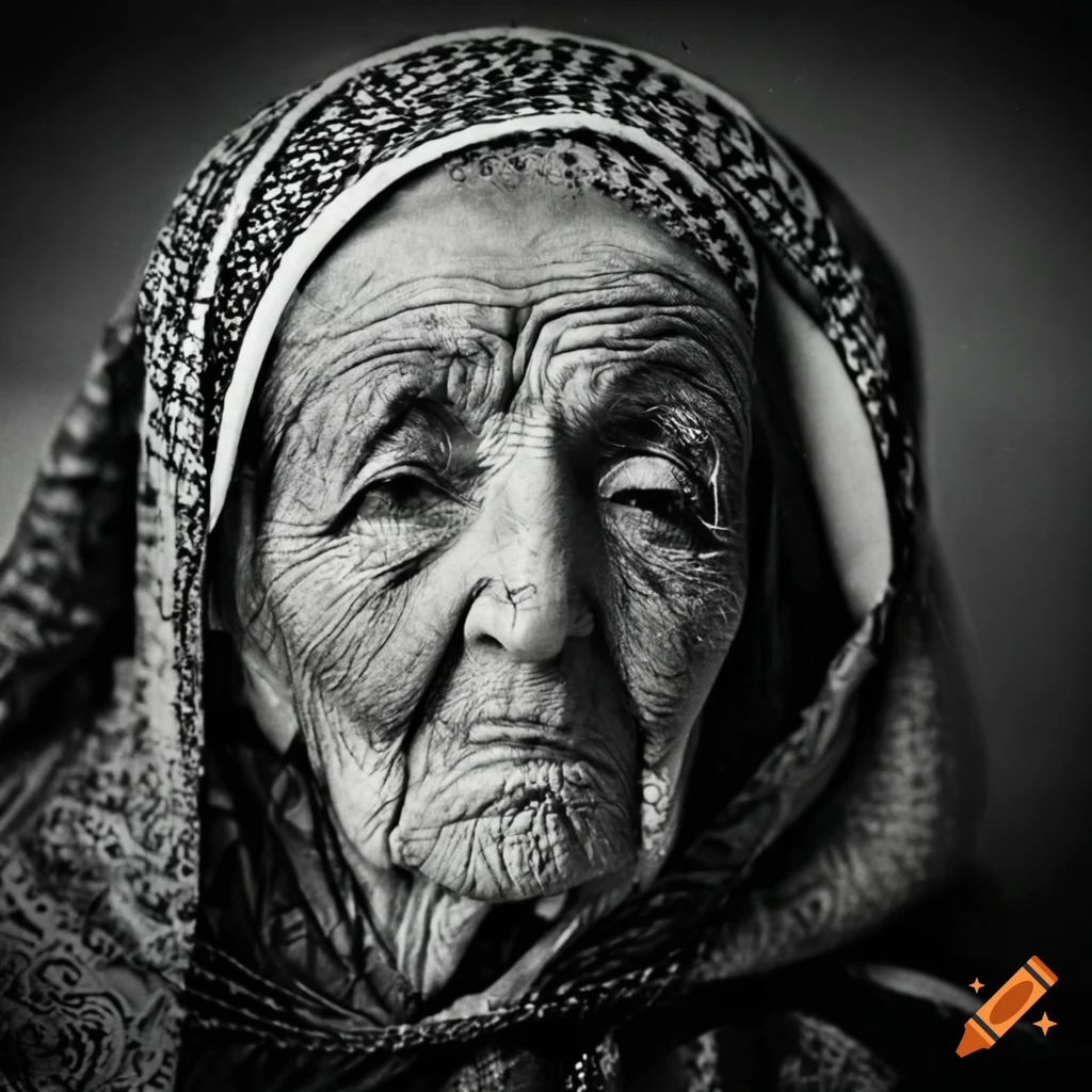 portrait of a wise old Palestinian immigrant woman