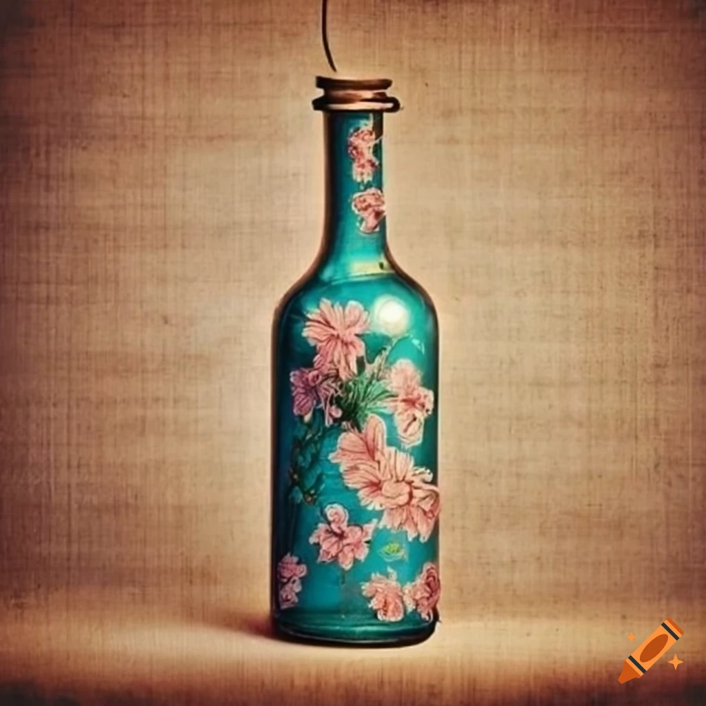 vintage bottle with delicate flower print