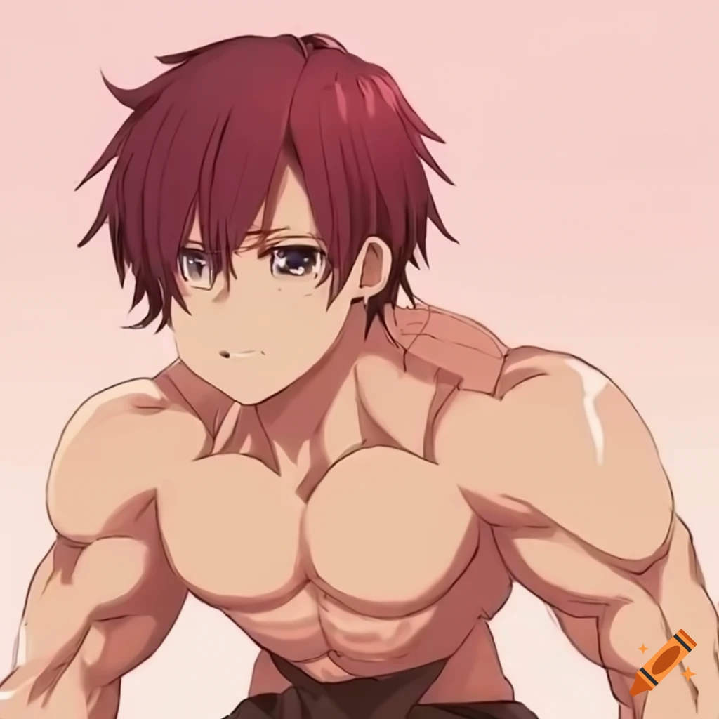 Muscular anime character with a shy demeanor on Craiyon
