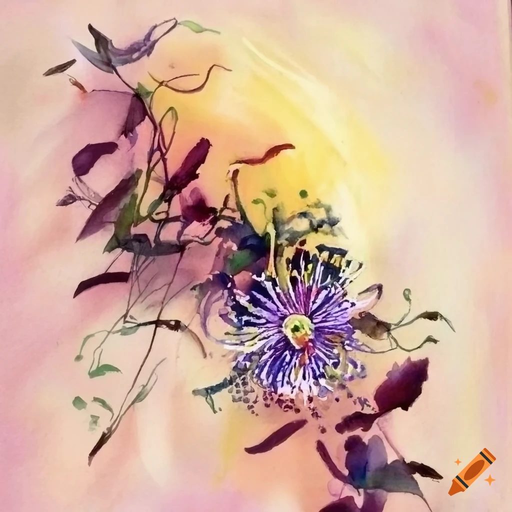 Ink painting of passionflowers on a wall on Craiyon