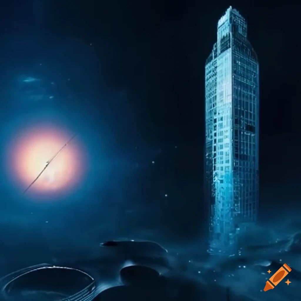 skyscraper standing alone in space