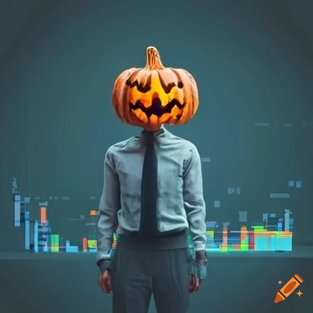 digital art of a data analyst with a pumpkin head