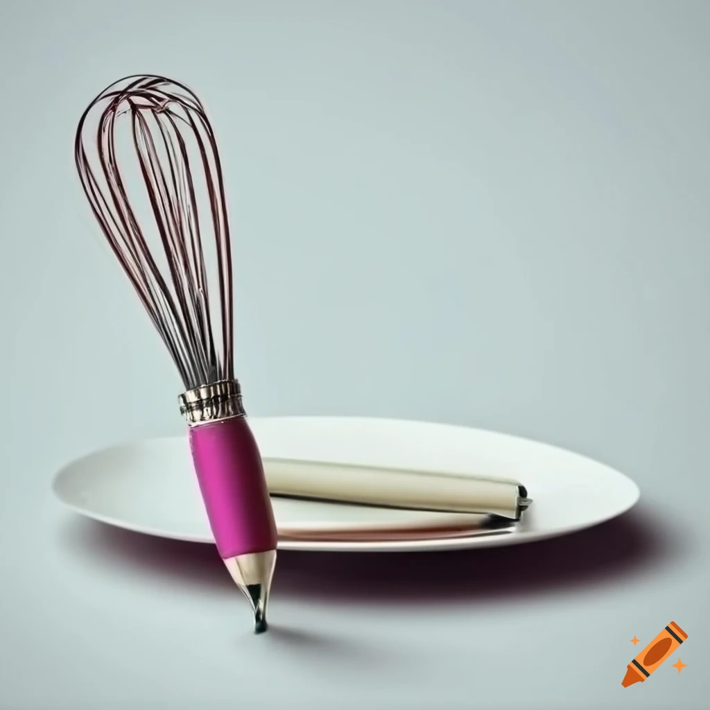 whisk used as a pen on a white plate