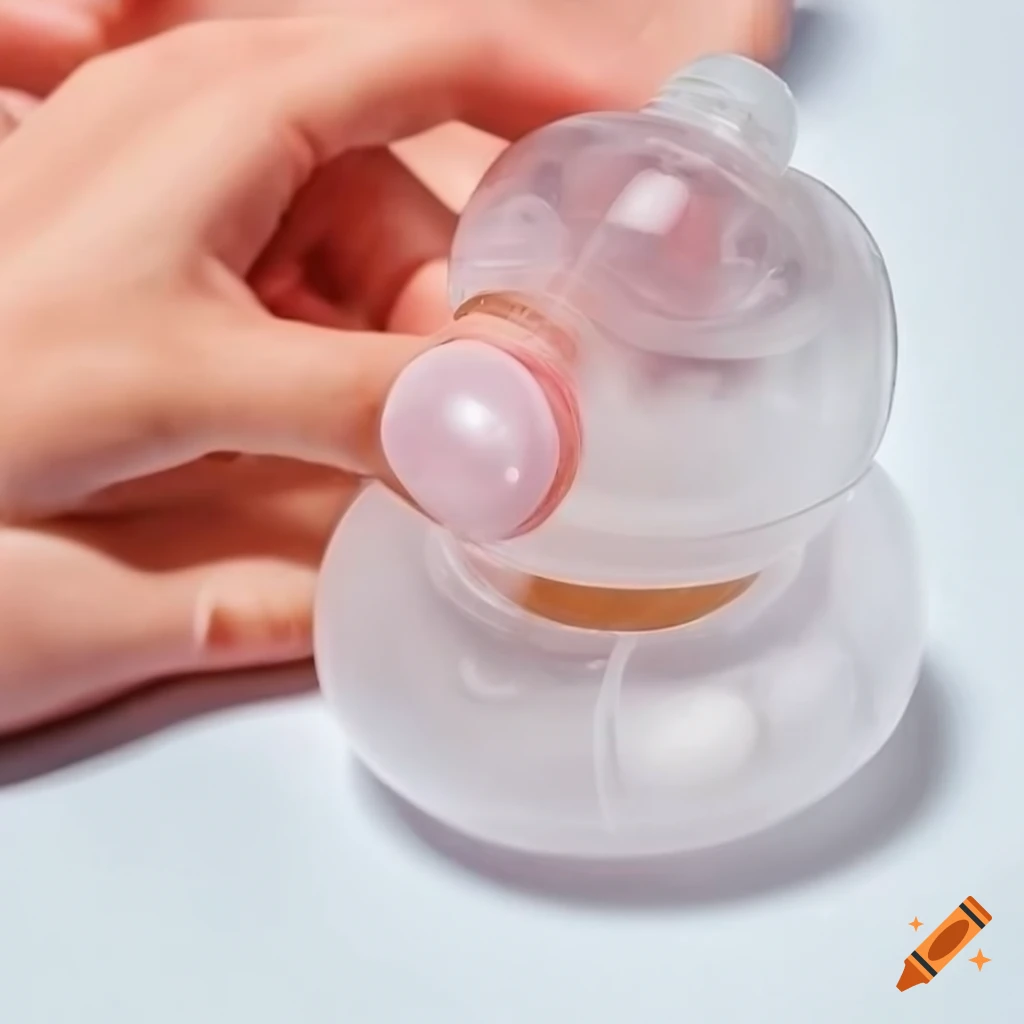 clear plastic breast-shaped donut with baby bottle nipple