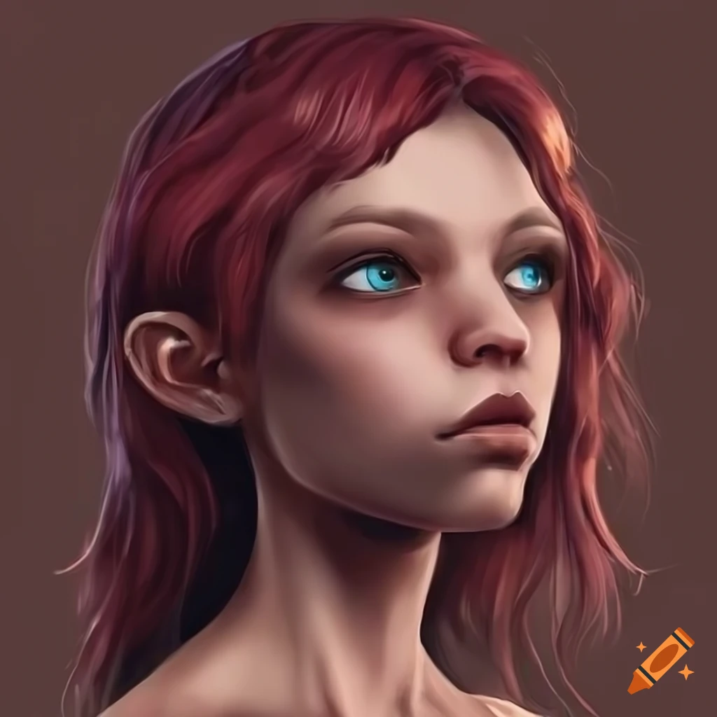 digital art of a maroon-haired humanoid alien girl