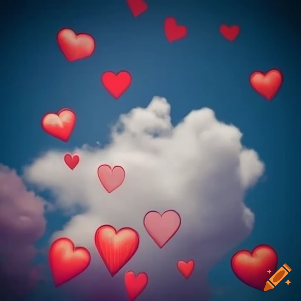 colorful illustration of hearts, flowers, and clouds