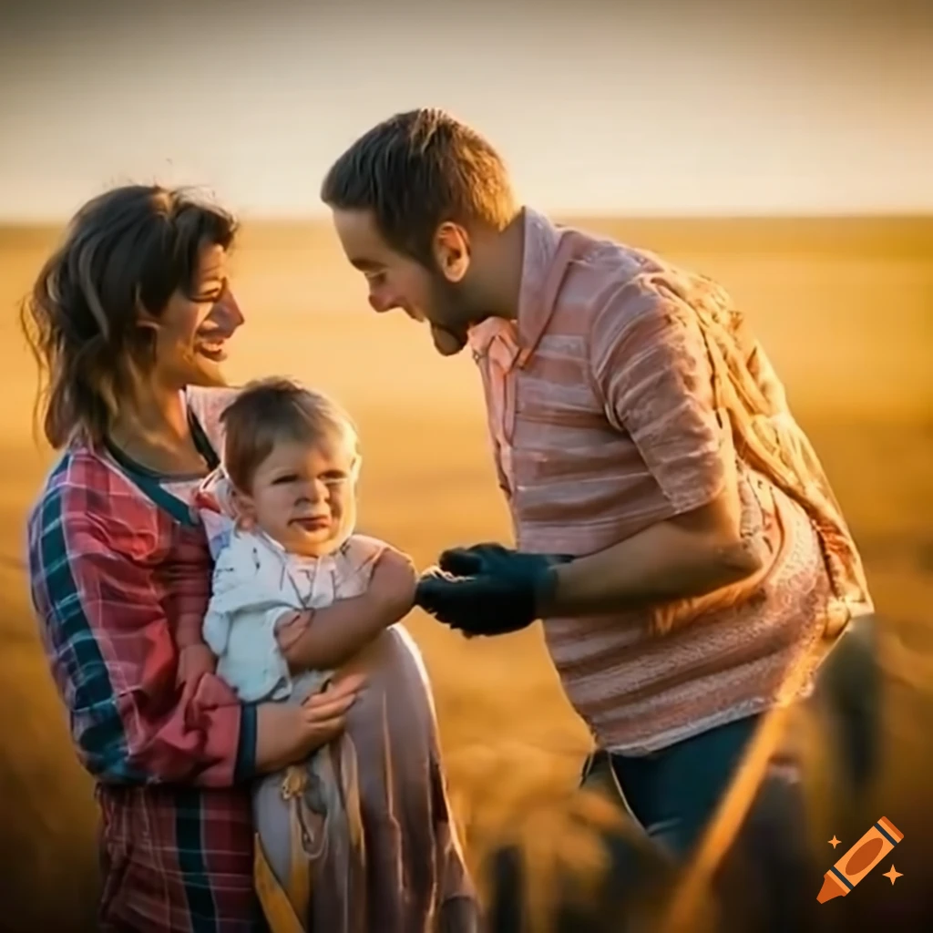 portrait of a happy dutch farmer family in a field