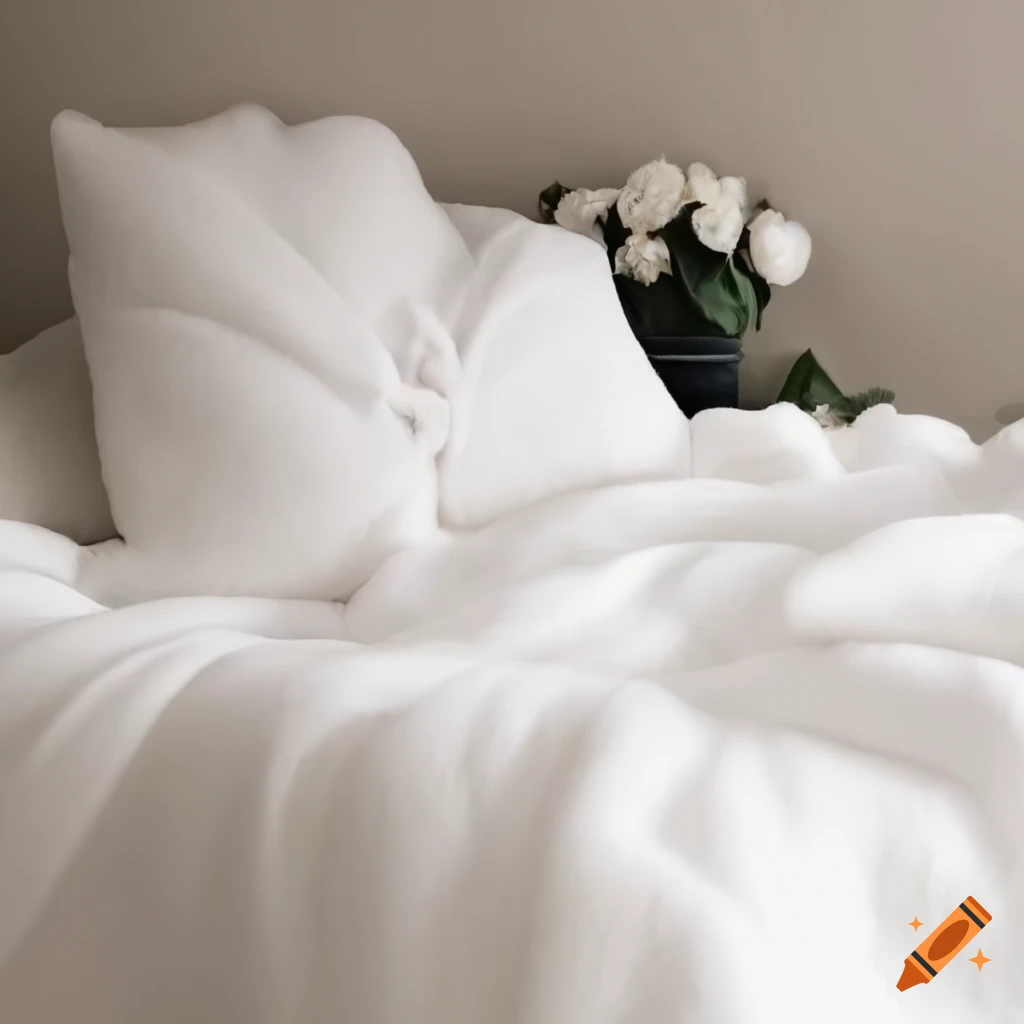 White blanket on a plush bed on Craiyon