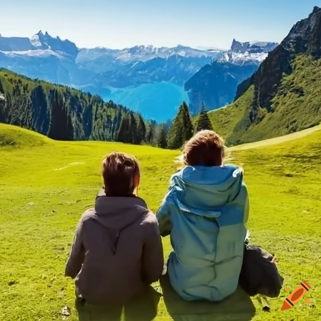 Two people enjoying their time in switzerland on Craiyon