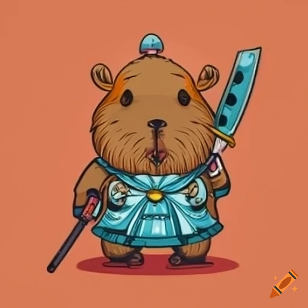 cute capybara holding a katana