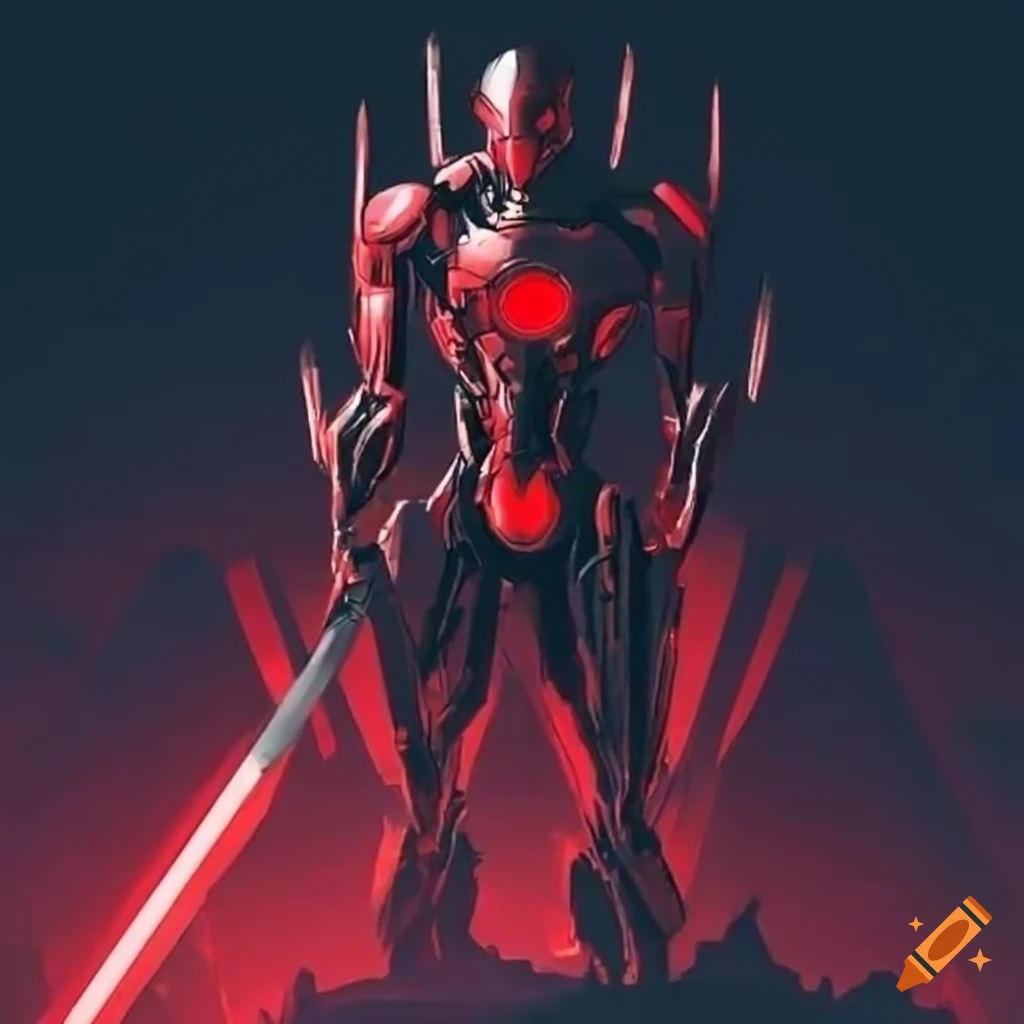 Ultron holding a black katana in a desolate landscape