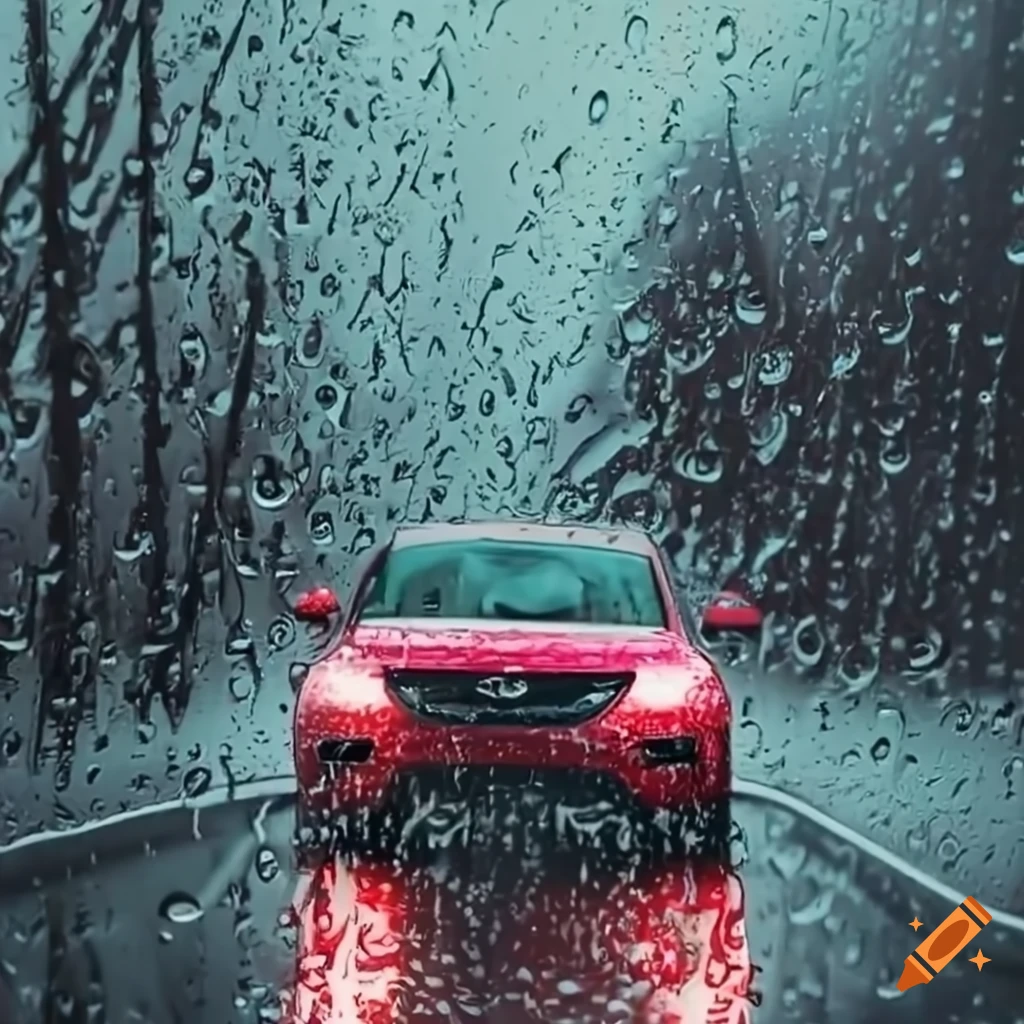 Car driving in the rain on Craiyon