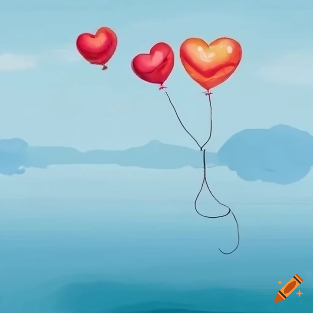 heart-shaped balloon floating above a lake