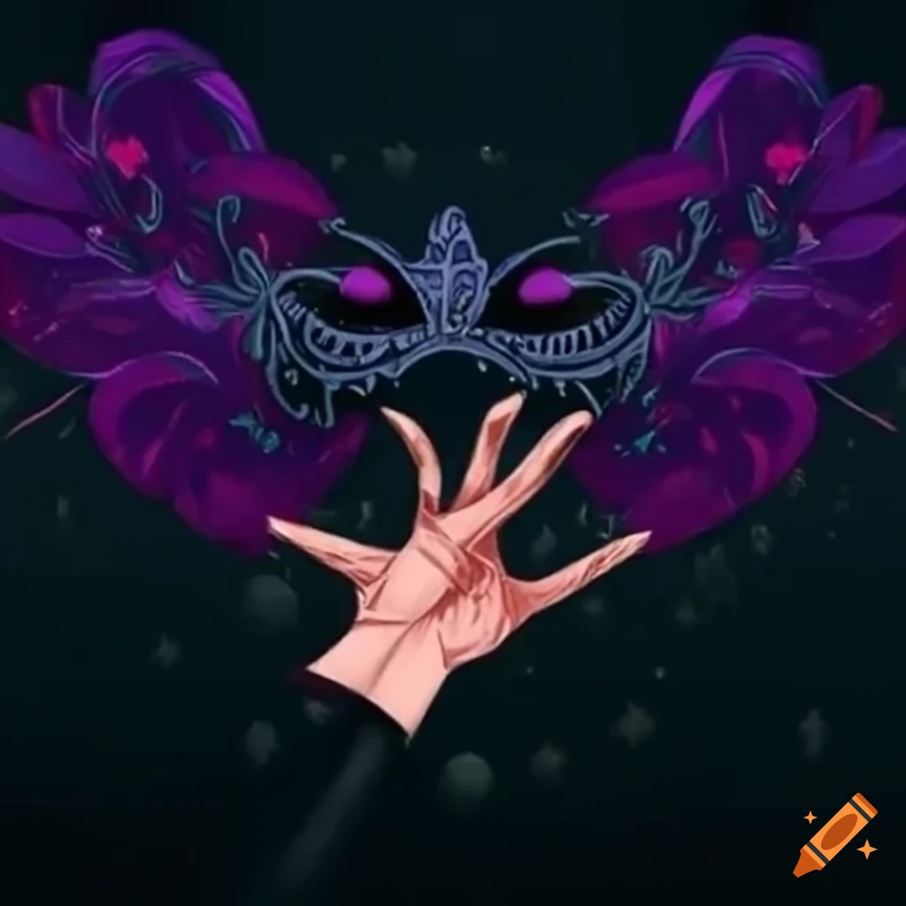 artistic portrayal of a hand reaching for a masquerade mask