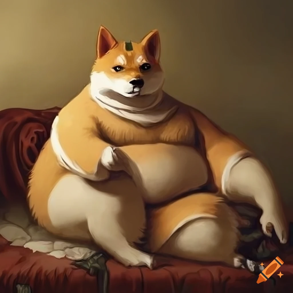 classical painting of a lounging Shiba Inu dressed as a Roman senator