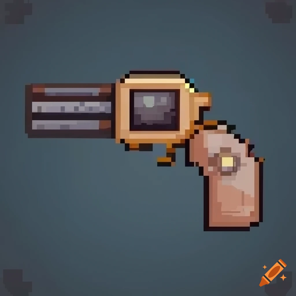Pixel art of a colt revolver in a gameboy game on Craiyon