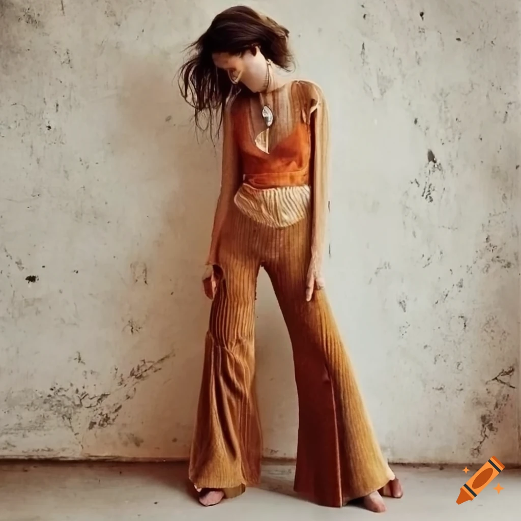 Bohemian summer outfit with corduroy flare pants on Craiyon