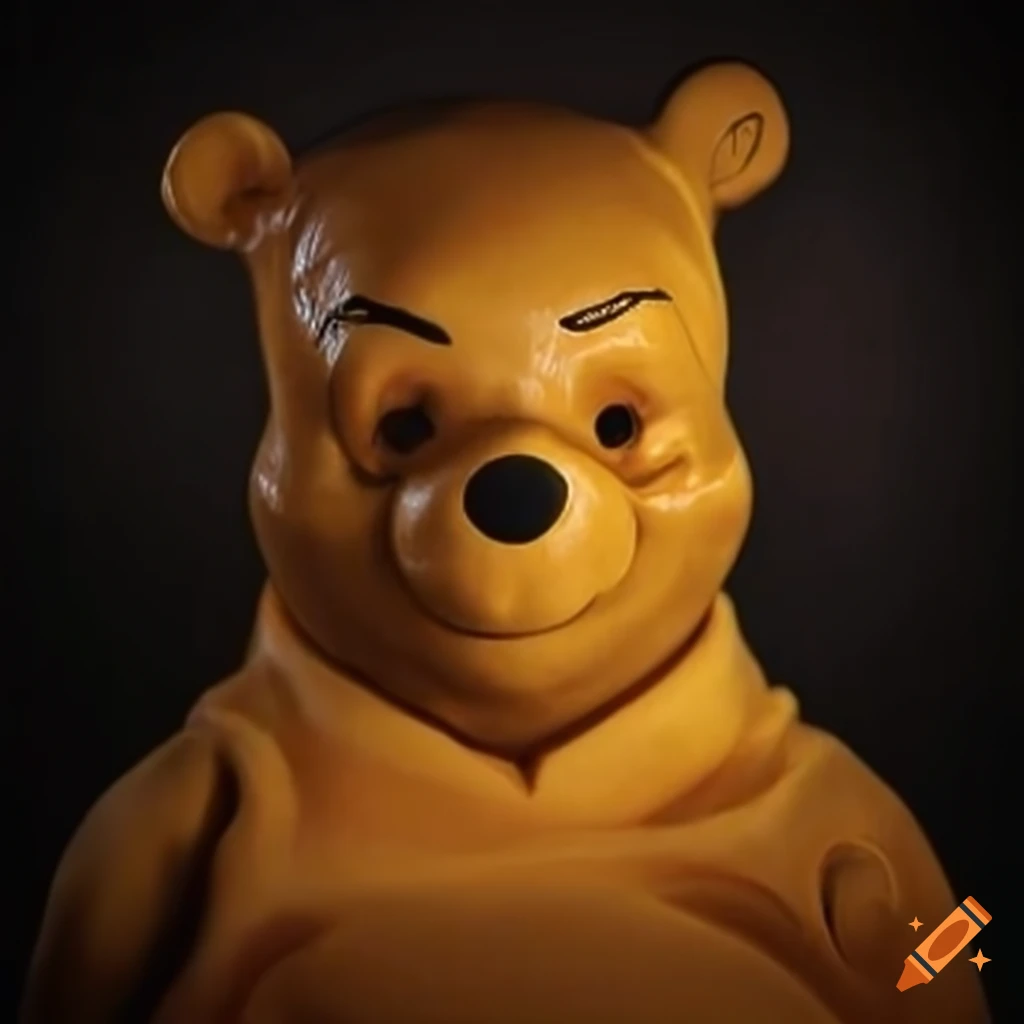 Creepy mask of winnie the pooh covered in honey on Craiyon