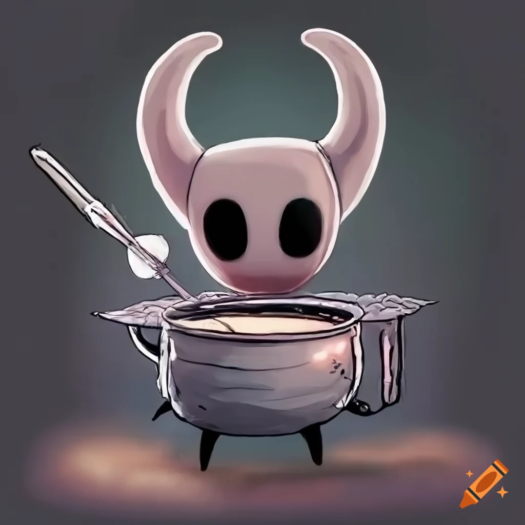 Realistic depiction of hollow knight character cooking beans on Craiyon