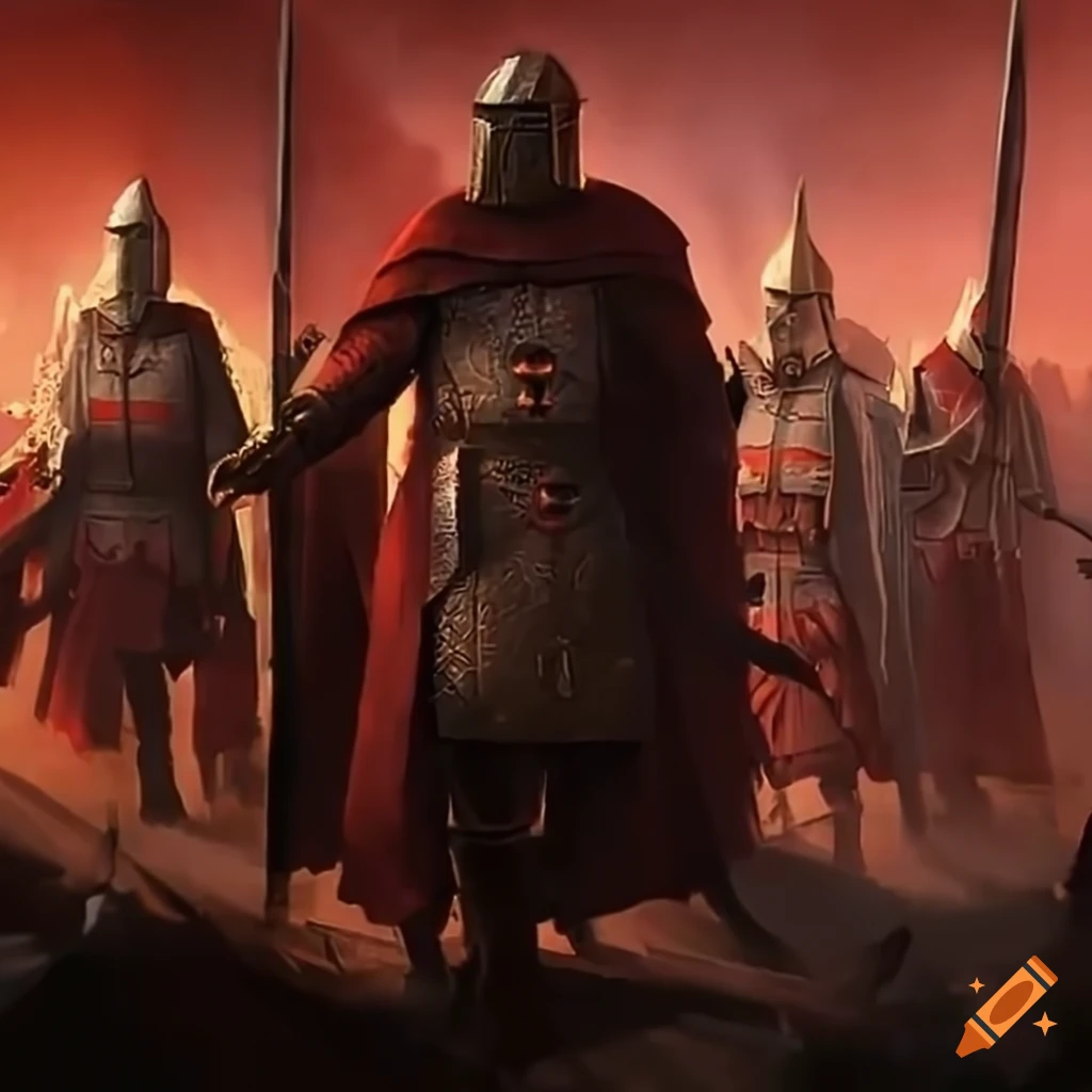 Battle between imperial praetorian guard and knights templar on Craiyon