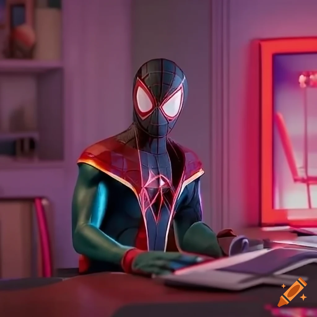Miles morales streaming at a desk